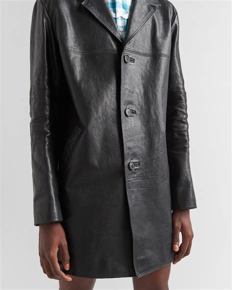 black prada peacoat|Black Leather Pea Coat .